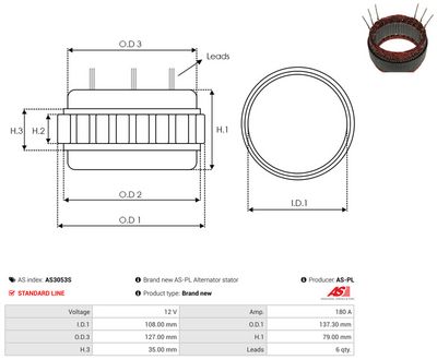 Stator, generátor AS-PL AS3053S