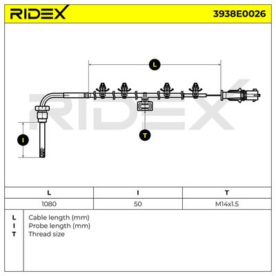 датчик, температура на изгорелите газове RIDEX 3938E0026