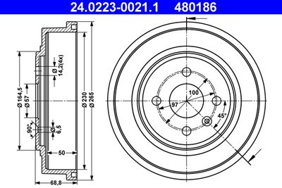Тормозной барабан ATE 24.0223-0021.1 для OPEL ASTRA