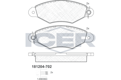 комплект спирачно феродо, дискови спирачки ICER