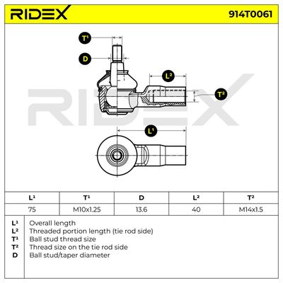 накрайник на напречна кормилна щанга RIDEX 914T0061