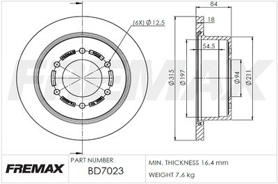 FREMAX BD-7023 Тормозные диски  для MITSUBISHI PAJERO (Митсубиши Пажеро)