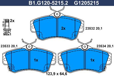 Комплект тормозных колодок, дисковый тормоз GALFER B1.G120-5215.2 для CHRYSLER PT CRUISER