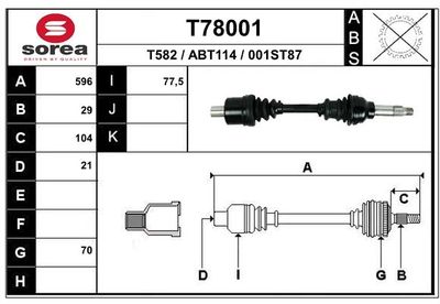 Приводной вал EAI T78001 для AUSTIN METRO