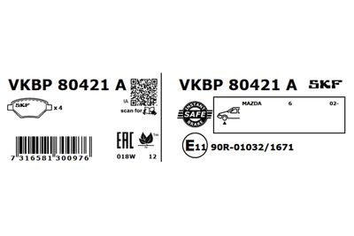 Комплект тормозных колодок, дисковый тормоз VKBP 80421 A