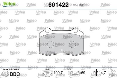 Комплект тормозных колодок, дисковый тормоз VALEO 601422 для PEUGEOT 208