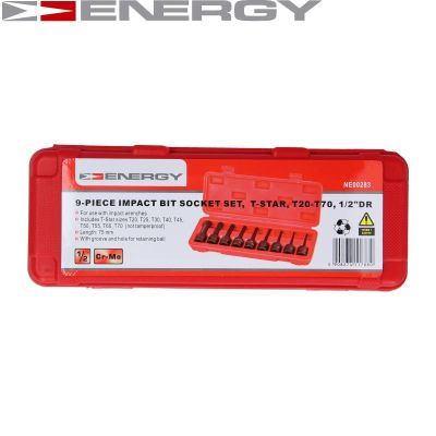 ENERGY - Sada bitov rázové TORX T20-T70, 1/2", 9ks