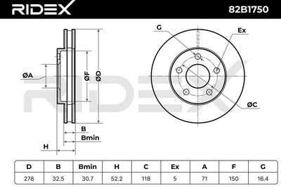 спирачен диск RIDEX 82B1750