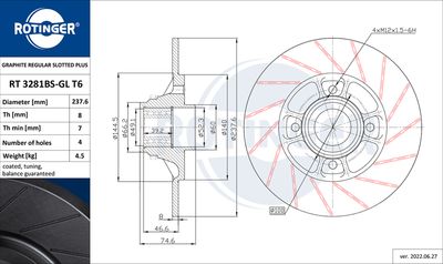 Tarcza hamulcowa ROTINGER RT 3281BS-GL T6