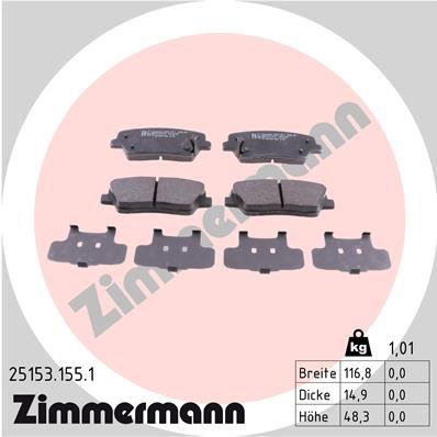 ZIMMERMANN 25153.155.1 Тормозные колодки и сигнализаторы  для HYUNDAI  (Хендай Еqуус)