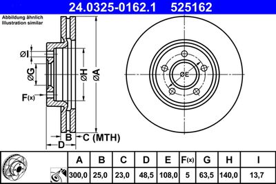 Тормозной диск ATE 24.0325-0162.1 для VOLVO V50
