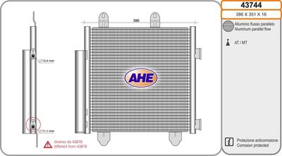 AHE 43744 Радиатор кондиционера  для PEUGEOT  (Пежо 108)