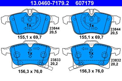 Комплект тормозных колодок, дисковый тормоз ATE 13.0460-7179.2 для OPEL MERIVA