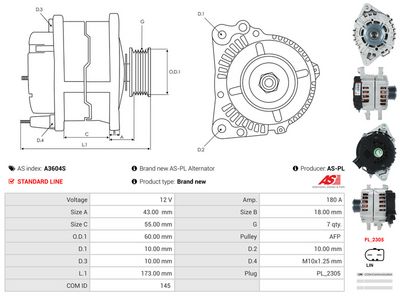 GENERATOR / ALTERNATOR AS-PL A3604S 4