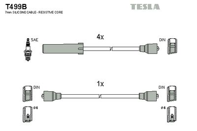 Комплект проводов зажигания TESLA T499B для SEAT TERRA