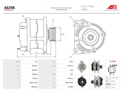 AS-PL - Alternátor TOYOTA , A6298