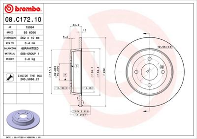 Тормозной диск BREMBO 08.C172.10 для HYUNDAI SOLARIS