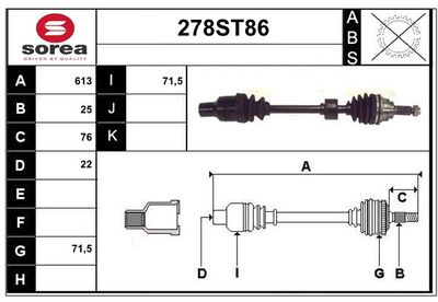 STARTCAR 278ST86 Полуось в сборе для SUZUKI BALENO универсал (EG) 1.6 i 16V (SY416) STARTCAR 278ST86 Полуось в сборе для SUZUKI BALENO универсал (EG) 1.6 i 16V (SY416)