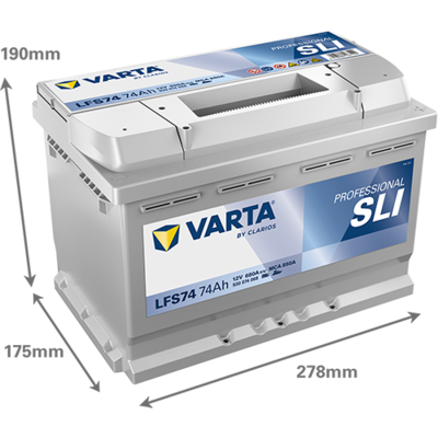 Batterij VARTA 12V 74Ah/680A (EN) PROFESSIONALl STARTER SLI (R+ standaard terminal) 278x175x190 B13 - montageflens 10,5 mm (beginnen)