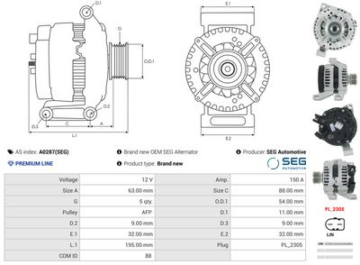 GENERATOR / ALTERNATOR AS-PL A0287SEG 4