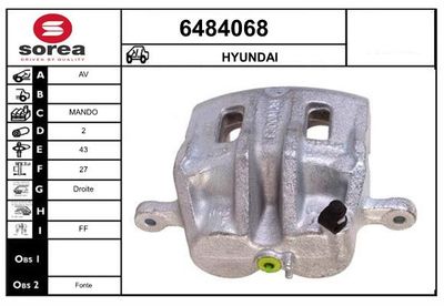 STARTCAR 6484068 Тормозной суппорт  для HYUNDAI TERRACAN (HP) 2.9 CRDi 4WD