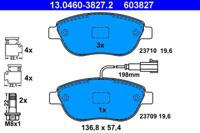 Комплект тормозных колодок, дисковый тормоз ATE 13.0460-3827.2 для FIAT LINEA