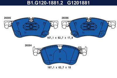комплект спирачно феродо, дискови спирачки GALFER B1.G120-1881.2