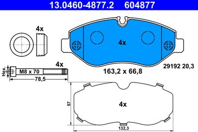 Комплект тормозных колодок, дисковый тормоз ATE 13.0460-4877.2 для MERCEDES-BENZ EQV
