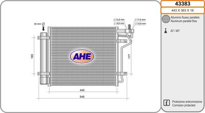 Конденсатор, кондиционер AHE 43383 для KIA CERATO