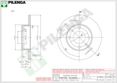 PILENGA 5035 Тормозные диски  для FIAT UNO (Фиат Уно)
