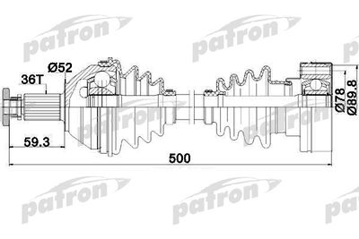 Приводной вал PATRON PDS0206 для SEAT CORDOBA