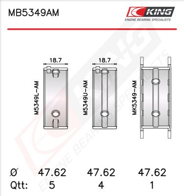 Комплект черупки на лагера на коляновия вал KING MB5349AM0.25