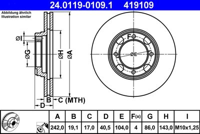 Тормозной диск ATE 24.0119-0109.1 для HYUNDAI PONY