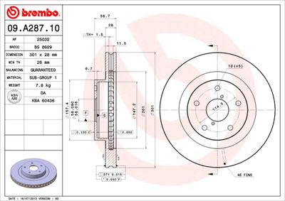 Тормозной диск BREMBO 09.A287.10 для SUBARU SVX