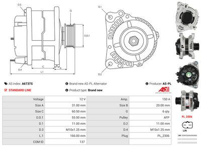 GENERATOR / ALTERNATOR AS-PL A6737S 4