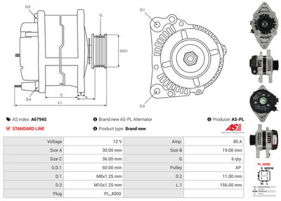 GENERATOR / ALTERNATOR AS-PL A6794S 4