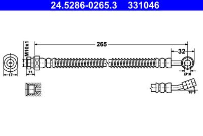 ATE 24.5286-0265.3 Тормозной шланг  для HYUNDAI i10 (Хендай И10)