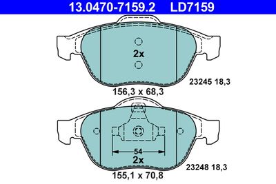 Комплект тормозных колодок, дисковый тормоз ATE 13.0470-7159.2 для RENAULT VEL