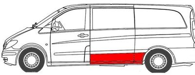 Dorpel aan autozijde Links ((EN) galvanised lang model, onderste deel) past: MERCEDES VITO / VIANO W639 09.03-10.10