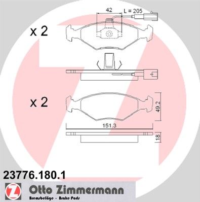 Комплект тормозных колодок, дисковый тормоз ZIMMERMANN 23776.180.1 для FIAT ALBEA