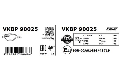 Комплект тормозных колодок, дисковый тормоз VKBP 90025