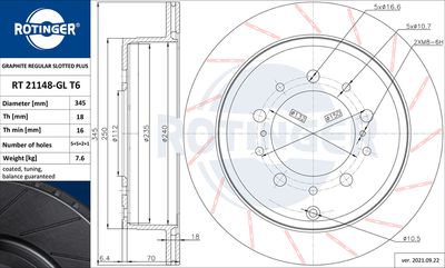 спирачен диск ROTINGER RT 21148-GL T6