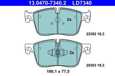 Комплект тормозных колодок, дисковый тормоз ATE 13.0470-7340.2 для JAGUAR F-PACE