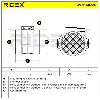 въздухомер-измерител на масата на въздуха RIDEX 3926A0220