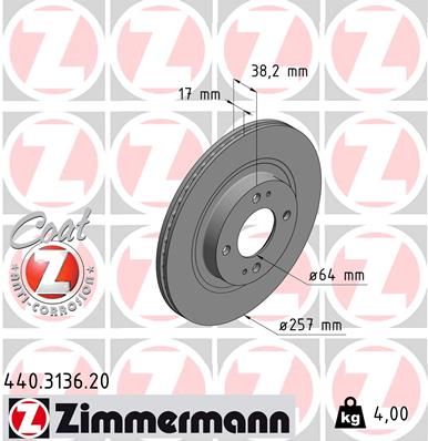 Тормозной диск ZIMMERMANN 440.3136.20 для CITROËN C-ZERO