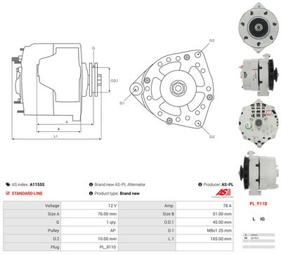 GENERATOR / ALTERNATOR AS-PL A1155S 4