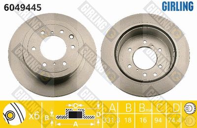 GIRLING 6049445 Тормозные диски для MITSUBISHI PAJERO IV Van (V9_, V8_, V8_V)