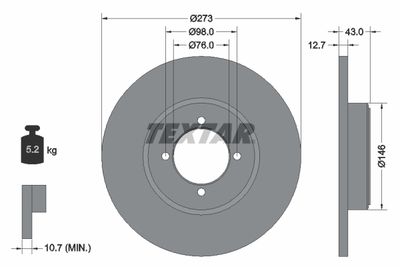Тормозной диск TEXTAR 92011400 для PEUGEOT 504