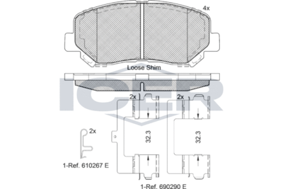 Комплект тормозных колодок, дисковый тормоз ICER 182196-200 для DODGE DART