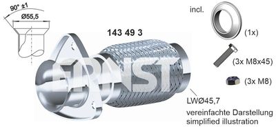 Гофрированная труба, выхлопная система ERNST 143493 для VW PASSAT